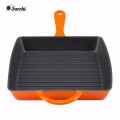 Enameled square metal grill pan with loop handle